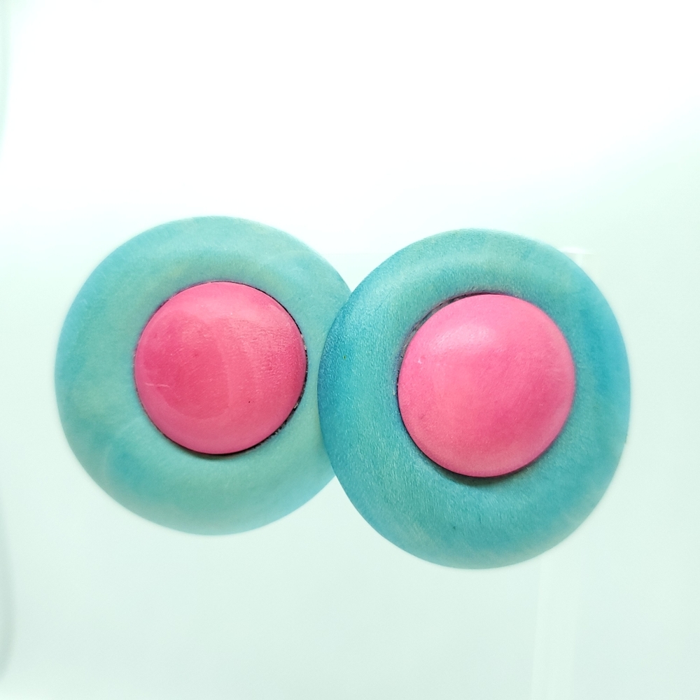 VTG 1980s Circle Post Earrings - Picture 2 of 2